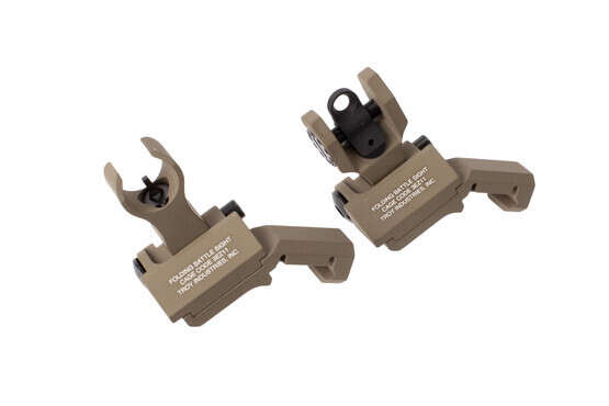 The Troy Industries 45 degree iron sights feature a flat dark earth finish